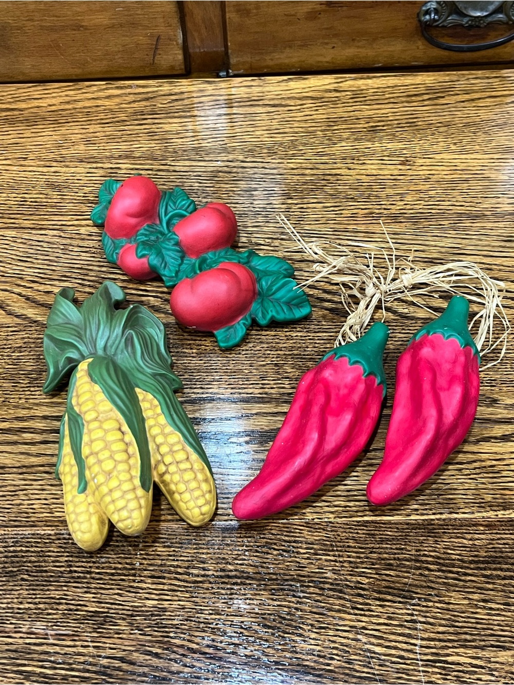 🌽🌶️🍎 Vintage Chalkware Fruit & Vegetable Wall Decor – Set of 3 Kitschy Whimsical